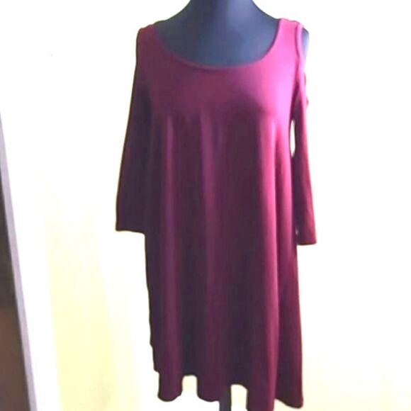 MUDD Cold-Shoulder Dress, Maroon, Size Large - Picture 1 of 6
